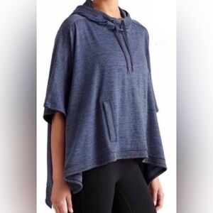 Athleta BLISSFULL Sweater Poncho Blue Pullover Hooded Cape Pocket size small